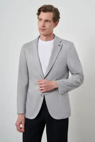 Modazone Men's Grey Knitted Slim Fit Mono Collar Jacket - 3