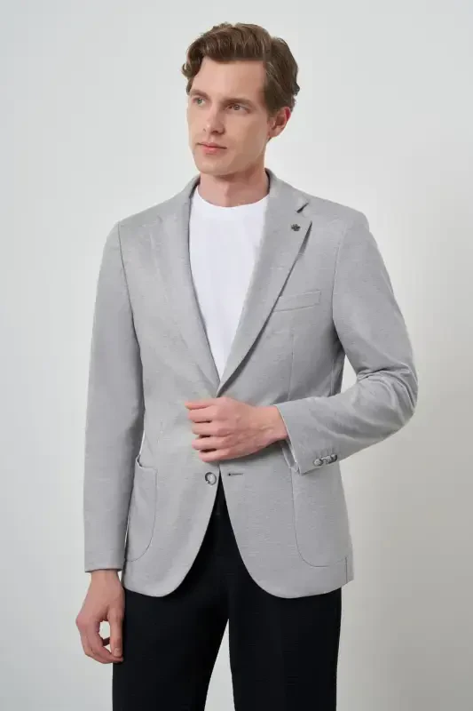 Modazone Men's Grey Knitted Slim Fit Mono Collar Jacket - 3