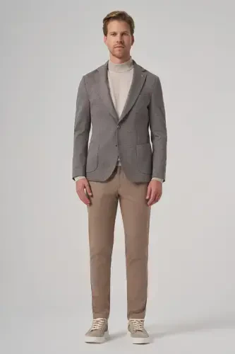 Modazone Men's Grey Knitted Trendy Patterned Slim Fit Mono Collar Jacket - 3