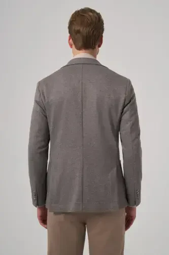 Modazone Men's Grey Knitted Trendy Patterned Slim Fit Mono Collar Jacket - 5