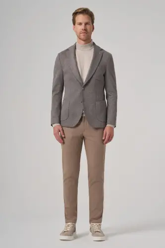 Modazone Men's Grey Knitted Trendy Patterned Slim Fit Mono Collar Jacket - 3
