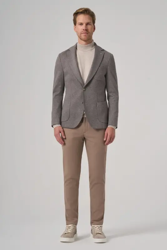 Modazone Men's Grey Knitted Trendy Patterned Slim Fit Mono Collar Jacket - 3