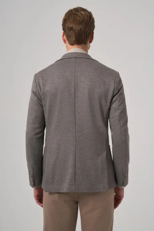 Modazone Men's Grey Knitted Trendy Patterned Slim Fit Mono Collar Jacket - 5