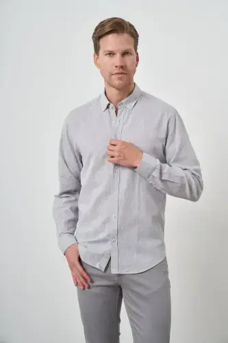 Modazone Men's Grey Linen Trend Dynamic Fit Button-Down Collar Shirt - MORVEN (1)