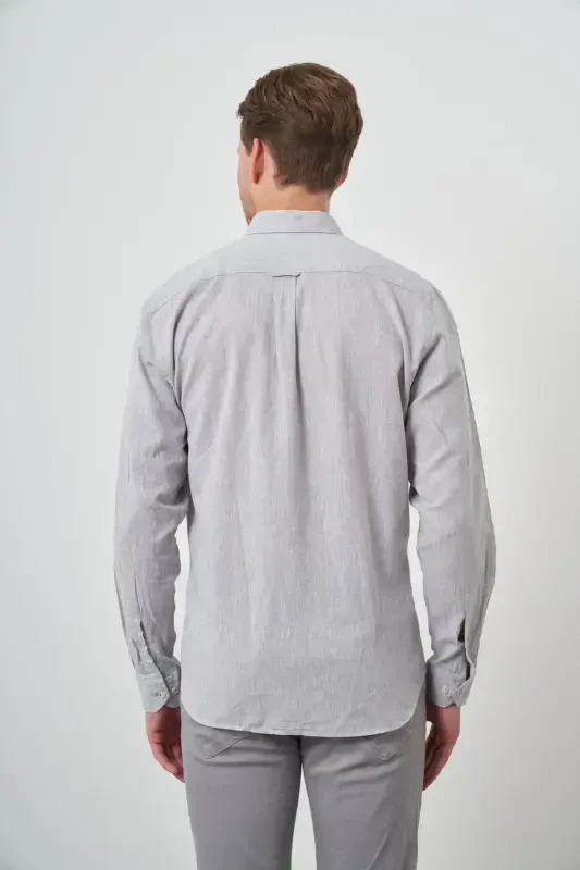 Modazone Men's Grey Linen Trend Dynamic Fit Button-Down Collar Shirt - 4