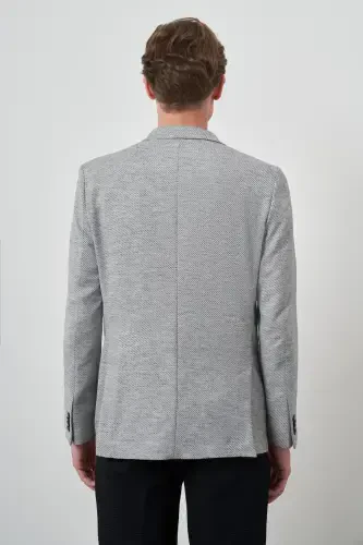 Modazone Men's Grey Linen Woven Patterned Slim Fit Mono Collar Jacket - 5