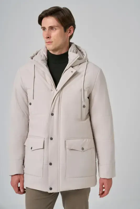 Modazone Men's Grey Polyamide Snap-Button Hooded Jacket - 4