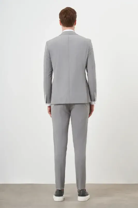 Modazone Men's Grey Polyamide Trend Double Breasted Slim Fit Peak Lapel Suit - 6