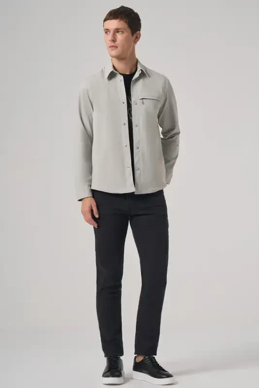 Modazone Men's Grey Polyester Trend Plain Dynamic Fit Barber Collar Shirt Jacket - 5