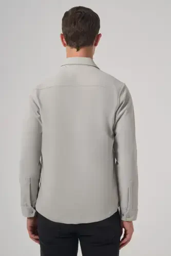 Modazone Men's Grey Polyester Trend Plain Dynamic Fit Barber Collar Shirt Jacket - 6