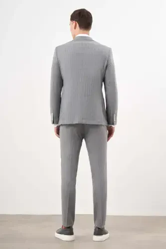 Modazone Men's Grey Polyviscose Trend Double Breasted Slim Fit Pointed Collar Suit - 6