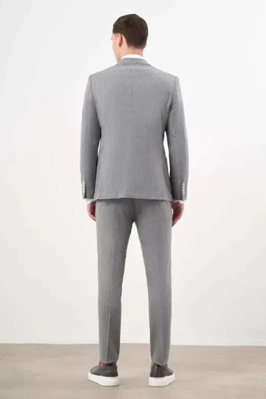 Modazone Men's Grey Polyviscose Trend Double Breasted Slim Fit Pointed Collar Suit - 6