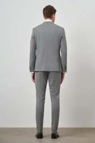 Modazone Men's Grey Polyviscose Trend Double Breasted Striped Pattern Slim Fit Pointed Collar Suit - 5