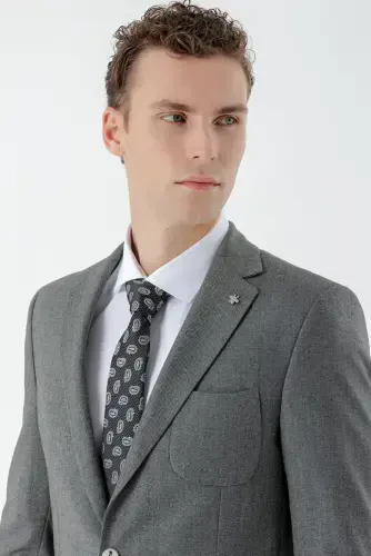 Modazone Men's Grey Polyviscose Trendy Patterned Slim Fit Single Button Suit - 6