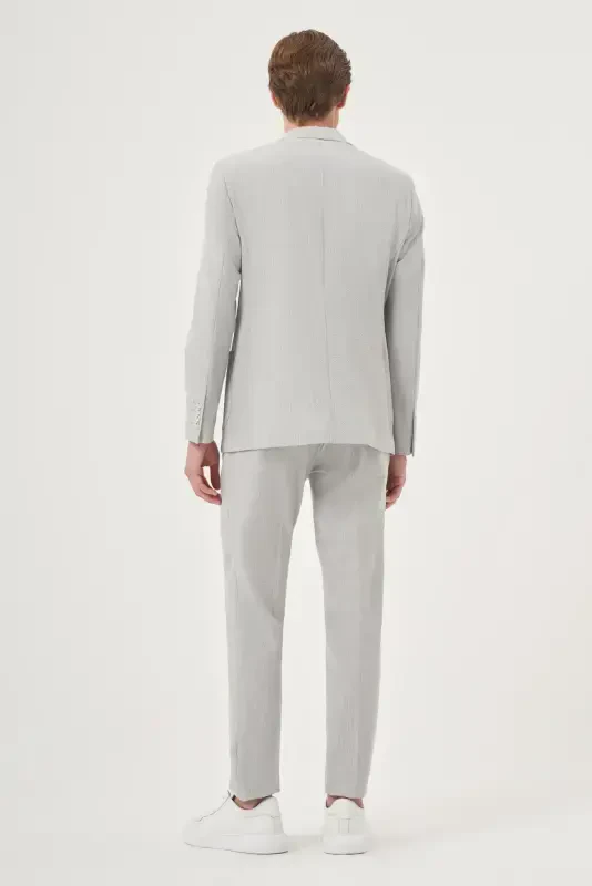 Modazone Men's Grey Polyviscose Trendy Striped Slim Fit Notch Lapel Suit - 5