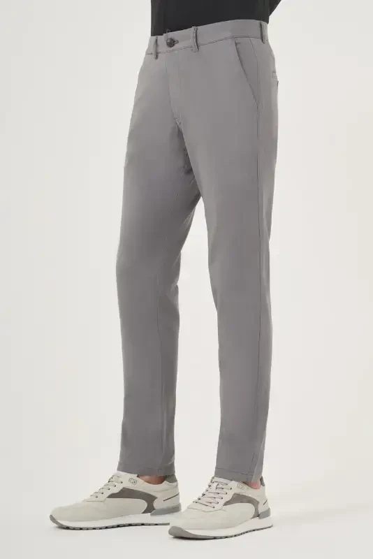 Modazone Men's Grey Summer Cotton Side Pocket Slim Fit Chino Trousers - MORVEN