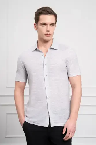 Modazone Men's Grey Trend Apache Collar Dynamic Fit Short Sleeve Shirt - 3