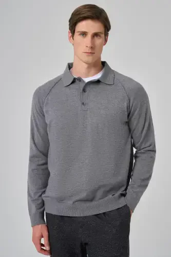 Modazone Men's Grey Trend Core Spun Polo Neck Dynamic Fit Comfort Fit Knitted Sweater - 1