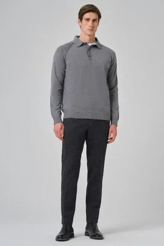 Modazone Men's Grey Trend Core Spun Polo Neck Dynamic Fit Comfort Fit Knitted Sweater - 4