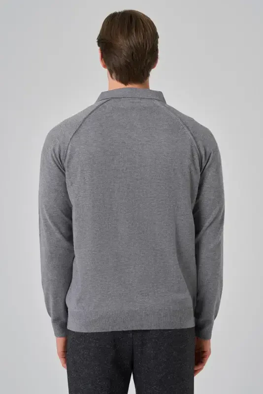 Modazone Men's Grey Trend Core Spun Polo Neck Dynamic Fit Comfort Fit Knitted Sweater - 5