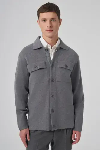 Modazone Men's Grey Trendy Hooded Cardigan with Pockets and Buttons 