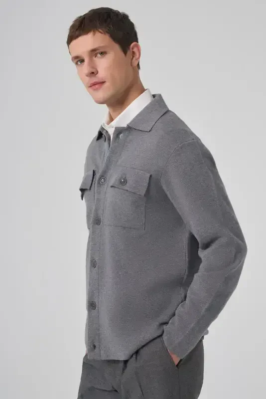 Modazone Men's Grey Trendy Hooded Cardigan with Pockets and Buttons - 3