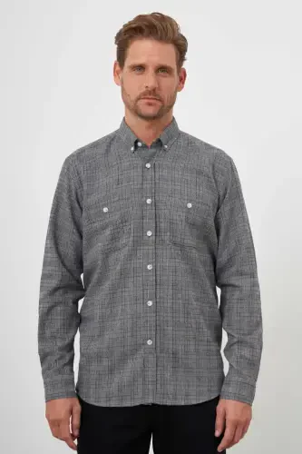 Modazone Men's Grey Trendy Lumberjack Plaid Button-Down Collar Regular Fit Shirt - 1