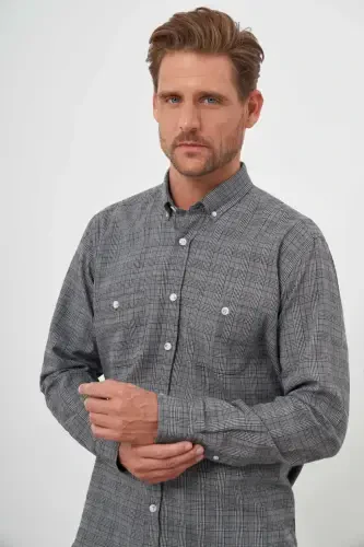 Modazone Men's Grey Trendy Lumberjack Plaid Button-Down Collar Regular Fit Shirt - 3