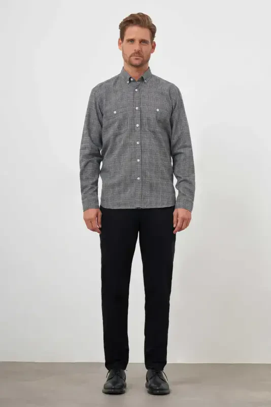 Modazone Men's Grey Trendy Lumberjack Plaid Button-Down Collar Regular Fit Shirt - 4