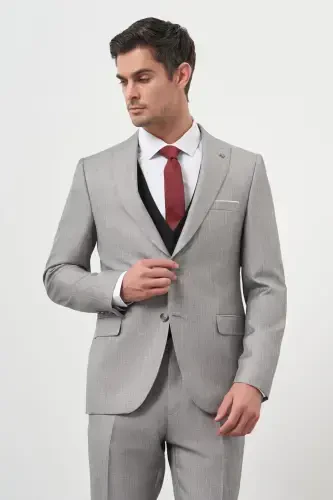 Modazone Men's Grey Trendy Vest Combination Slim Fit Pointed Collar Suit - MORVEN (1)