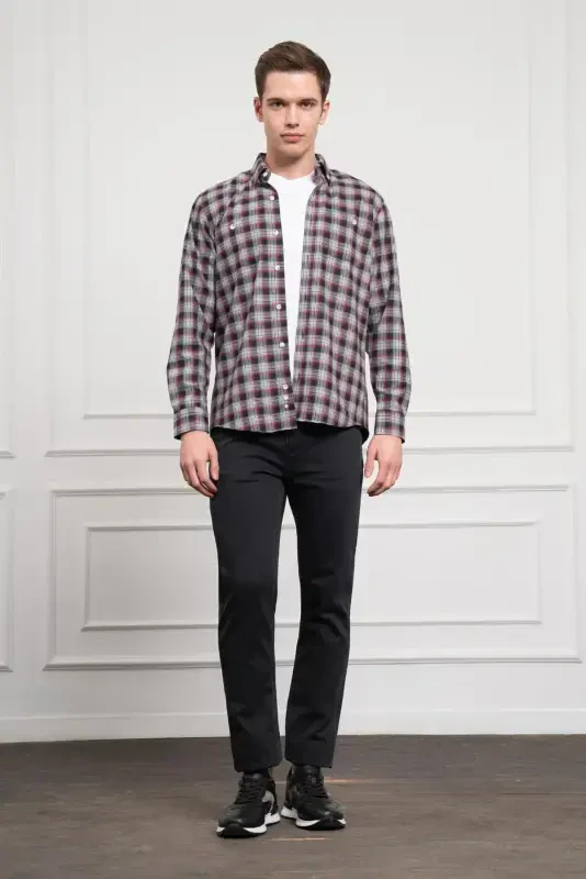 Modazone Men's Grey Winter Buttoned Collar Regular Fit Shirt - 2