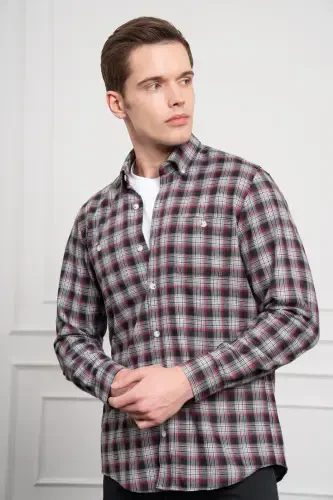 Modazone Men's Grey Winter Buttoned Collar Regular Fit Shirt - 5