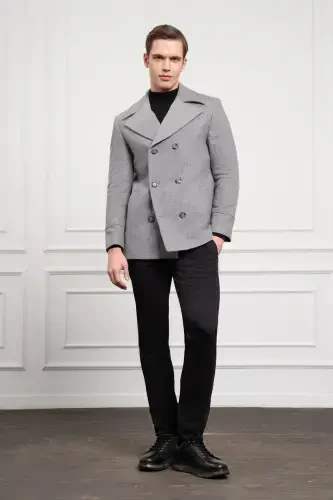 Modazone Men's Grey Wool Blend Double Breasted Dynamic Fit Peak Lapel Coat - MORVEN (1)