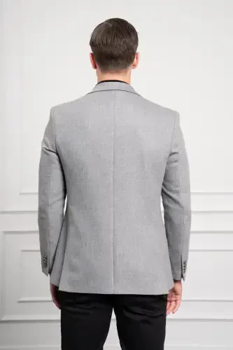 Modazone Men's Grey Wool Patterned Dynamic Fit Comfort Fit Mono Collar Jacket - 6