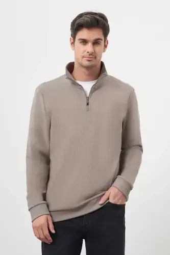 Modazone Men's Grey Zippered Turtleneck Sweatshirt - 3
