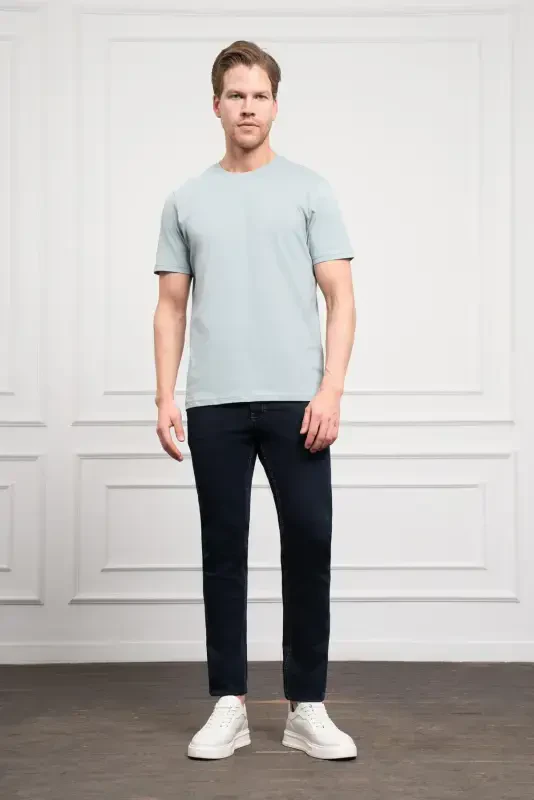 Modazone Men's Indigo Basic Crew Neck Dynamic Fit Cotton T-Shirt - 2