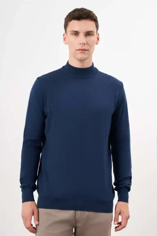Modazone Men's Indigo Basic Half Turtleneck Dynamic Fit Comfort Fit Knitted Sweater - 1