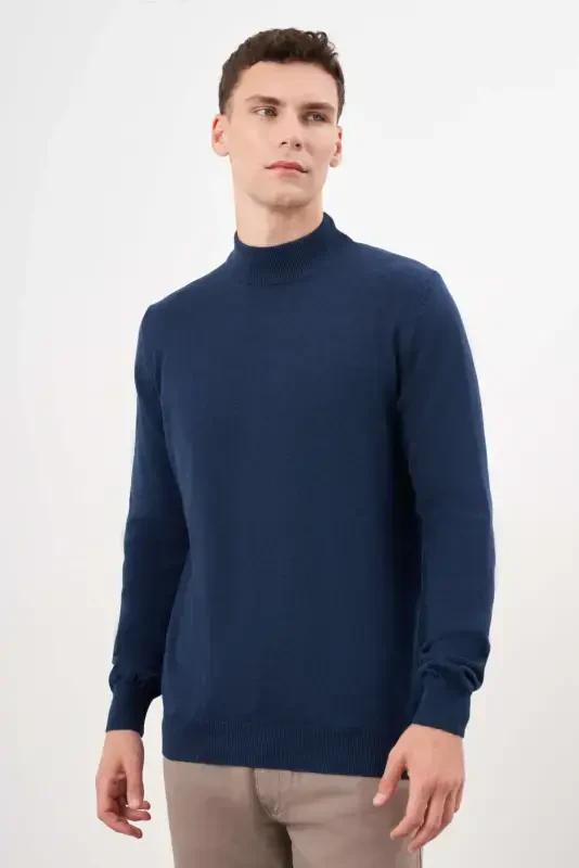 Modazone Men's Indigo Basic Half Turtleneck Dynamic Fit Comfort Fit Knitted Sweater - 2