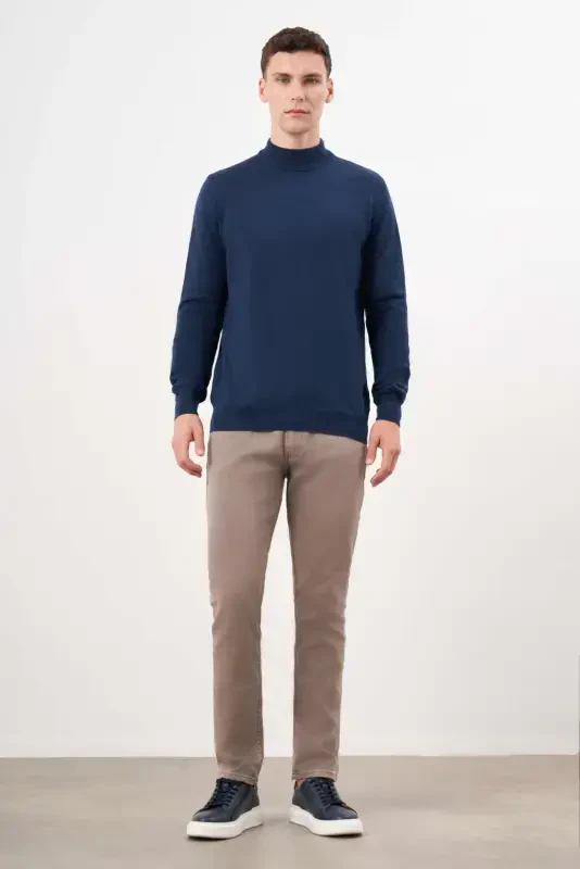Modazone Men's Indigo Basic Half Turtleneck Dynamic Fit Comfort Fit Knitted Sweater - 3