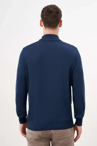 Modazone Men's Indigo Basic Half Turtleneck Dynamic Fit Comfort Fit Knitted Sweater - 5