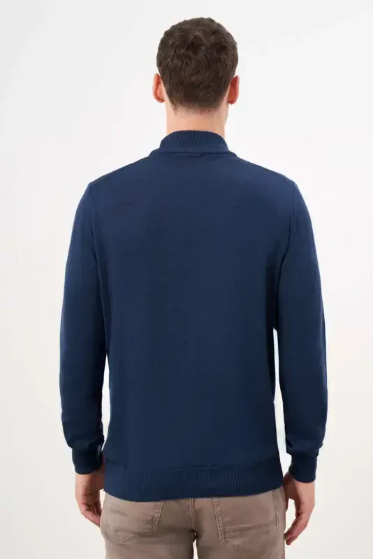 Modazone Men's Indigo Basic Half Turtleneck Dynamic Fit Comfort Fit Knitted Sweater - 5