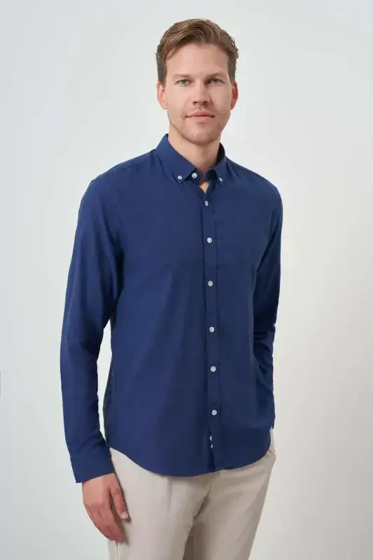 Modazone Men's Indigo Linen Trend Dynamic Fit Button-Down Collar Shirt - 4