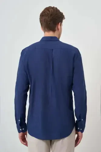 Modazone Men's Indigo Linen Trend Dynamic Fit Button-Down Collar Shirt - 5