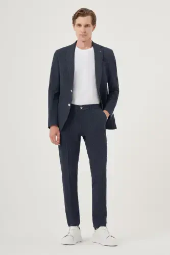 Modazone Men's Indigo Polyviscose Trend Striped Slim Fit Single Collar Suit - 3