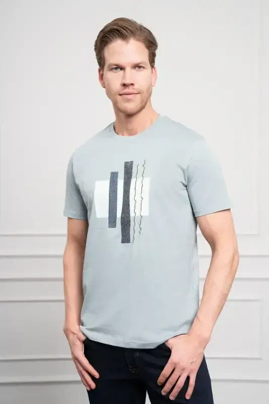 Modazone Men's Indigo Trend Crew Neck Dynamic Fit Cotton T-Shirt - 3