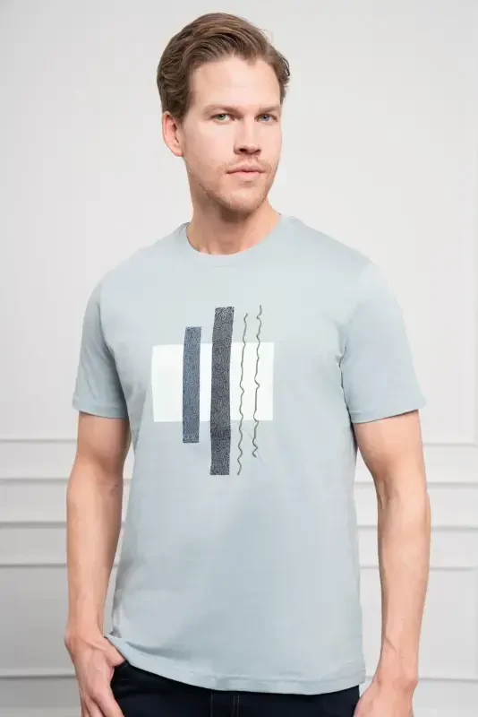 Modazone Men's Indigo Trend Crew Neck Dynamic Fit Cotton T-Shirt - 4