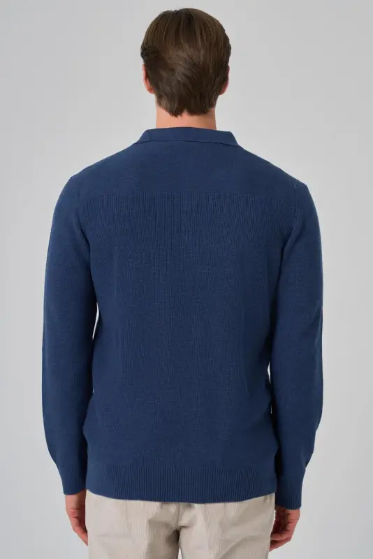 Modazone Men's Indigo Trend Polo Collar Dynamic Fit Relaxed Fit Knitwear - 5