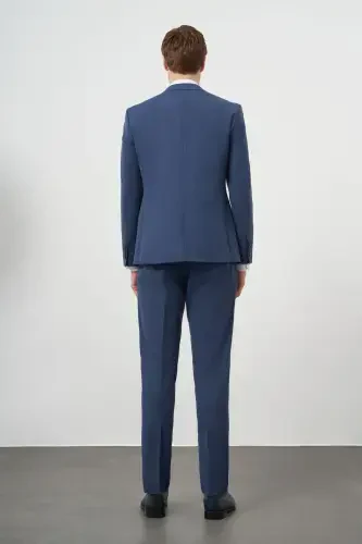 Modazone Men's Indigo Wool Slim Fit Notch Lapel Suit - 5