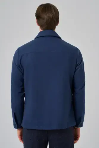 Modazone Men's Indigo Woolly Berber Collar Double Flap Pocket Shirt Jacket - 8