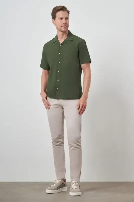 Modazone Men's Khaki Apache Collar Short Sleeve Shirt - 2